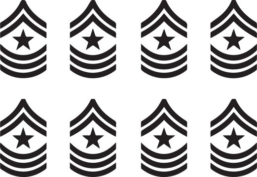 Set of military sergeant rank insignia chevron icons with military, insignia