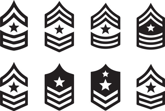 Collection of various military rank insignia icons with military, insignia