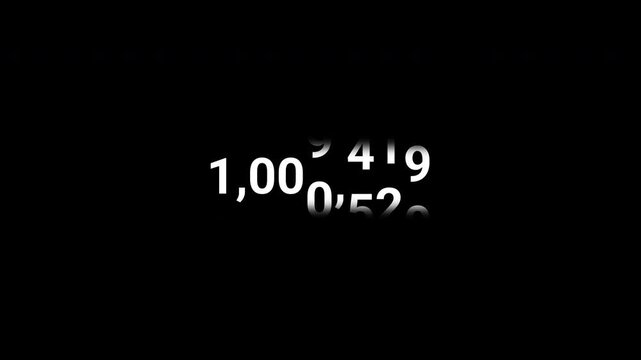 One million floating number counter animation on transparent background, 1,000,000 floating number counter animation with alpha channel