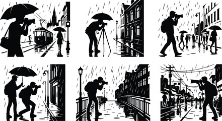 Photographers working in rainy city streets © MD. SOHAN MIA