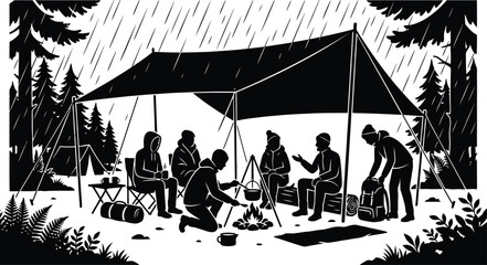 Group camping in forest under rain with tent © MD. SOHAN MIA