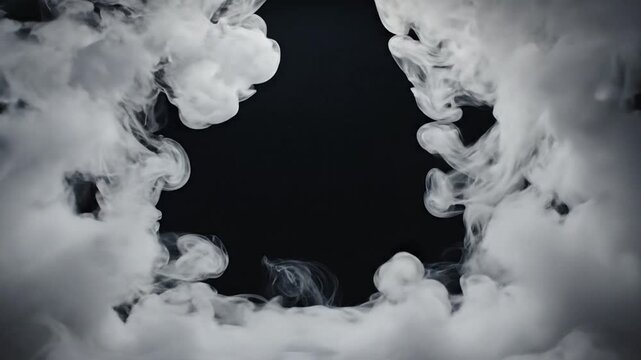 White Smoke Swirls Forming a Border Frame on a Black Background