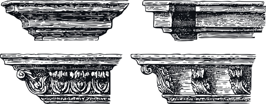 antique architectural cornice engravings ornate classical greek and roman design elements