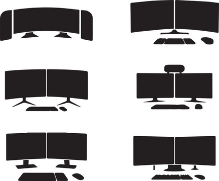 Dual and multi monitor workstation setup icons with workstation, computer