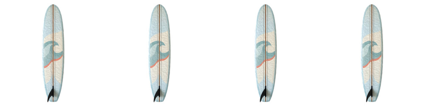 set of the four isolated Torq TEC surfboard on withe background PNG high quality''