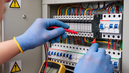 Electrician testing electrical panel with multimeter © Jakub
