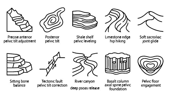 Anatomical pelvic movement diagrams using geological landscape metaphors for physical therapy education.