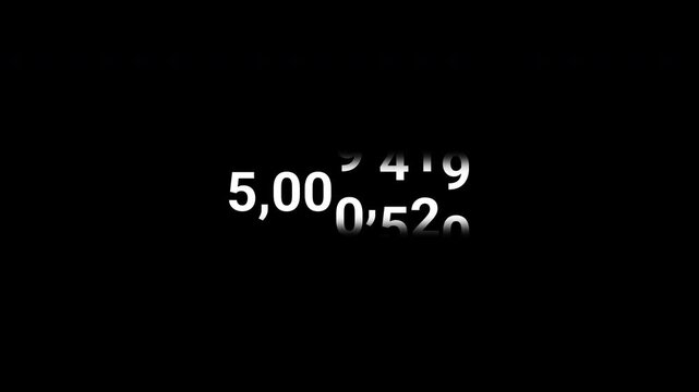 Five million floating number counter animation on transparent background, 5,000,000 floating number counter animation with alpha channel