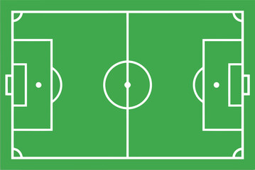 Green Soccer Field Top View Pitch Illustration with White Lines and Center Circle © Elizabeth