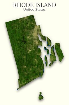 Rhode Island shaded relief map, 3D terrain map illustration of Rhode Island, United States, hillshaded physical geography.