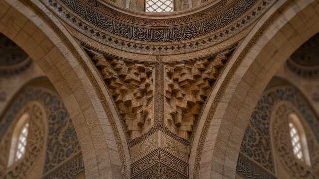 squinch. A stone squinch arch supporting a dome inside an ancient mosque. event programs, museum guides, designed for cultural heritage projects and event programs, preserves heritage.