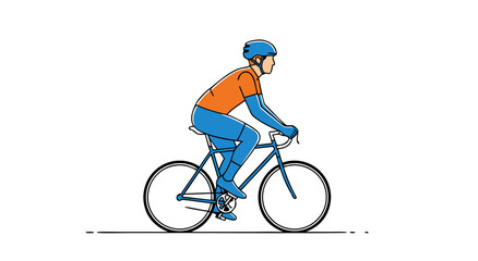 Obraz premium Cyclist riding a road bike wearing a helmet and sportswear, minimalist vector illustration isolated on white background