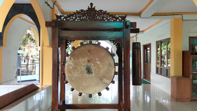 authentic traditional drum gong bedug in the mosque with original leather