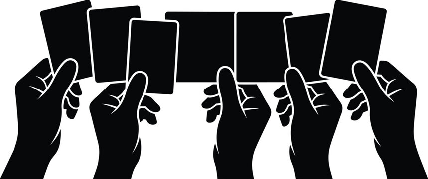 Silhouette of hands holding playing cards or blank signs