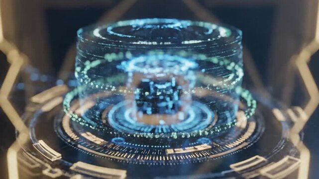 Digital data cubes in blue glowing network mesh