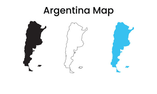 Argentina map silhouette for geographic data and travel infographics, flat vector icon set