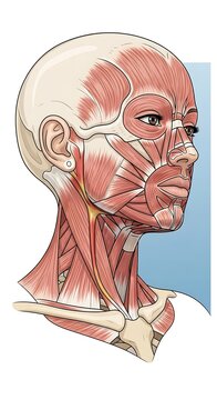 Detailed anatomical illustration of human facial muscles.