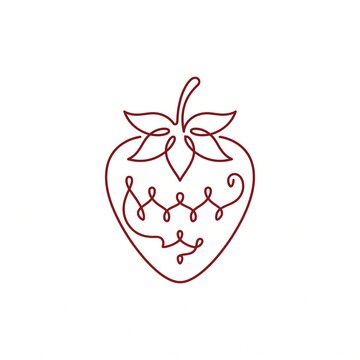 Minimalist continuous line art illustration of a ripe strawberry, perfect for health and wellness branding, food packaging, or sweet dessert iconography