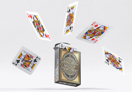 Floating Playing Cards and Tuck Box Mockup