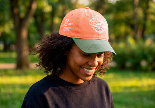 Blank white baseball cap mockup outdoors