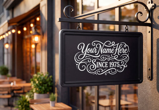 Outdoor Hanging Sign Mockup &ndash; Cafe facade display