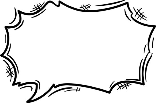 Hand drawn retro comic book speech bubble frame vector illustration with sharp irregular edges and crosshatch doodle shading details isolated on white background for pop art design element