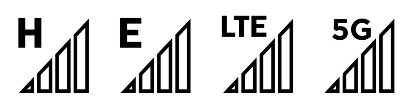 type of cellular network signal, H, E, LTE, 5G