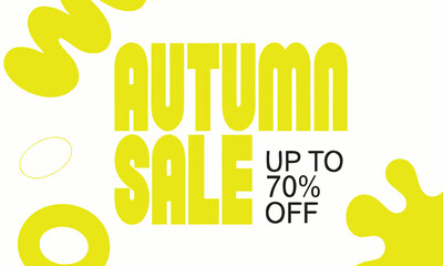 Fototapeta premium Autumn Sale Banner Featuring Bold Yellow Text and Black Discount Details Featuring Up, Off, 70 with Percentage and Promotion