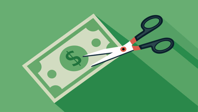 Scissors cutting dollar bill concept representing price cuts and financial savings with financial planning scissors financial reduction business banknote currency investment spending strategy