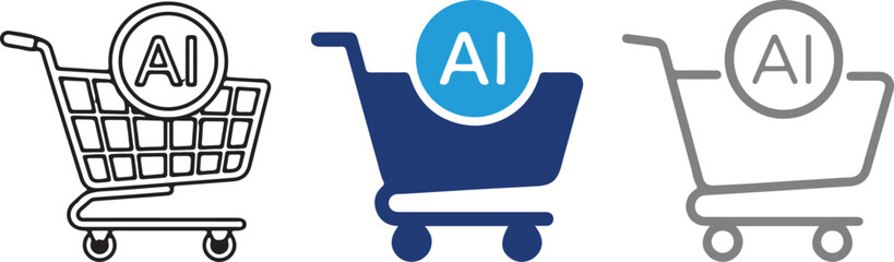 AI shopping cart icons, vector illustration with transparent background, simple modern design concepts for artificial intelligence in retail and e-commerce. © MDLovely