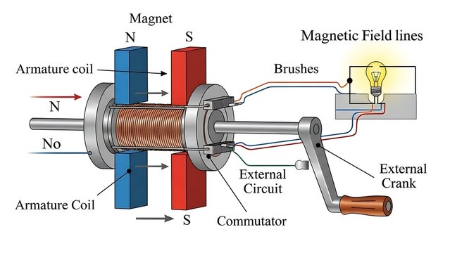 Detailed diagram of a simple electric generator mechanism.