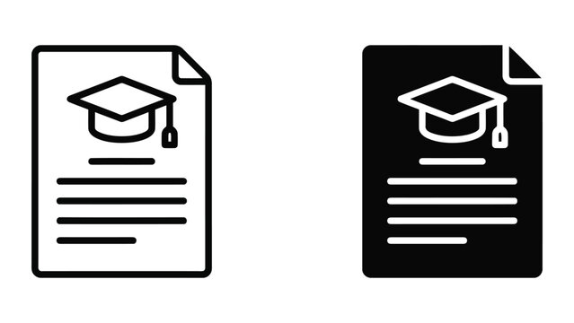 Educational document with graduation cap icon representing academic certification or diploma in a clean flat vector design suitable for school administration and university website portals