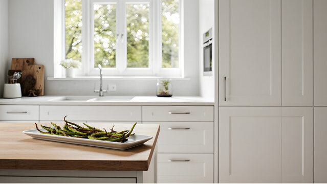 Bright White Minimalist Kitchen Countertop near the Window