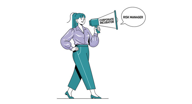 Woman with megaphone announcing important message.