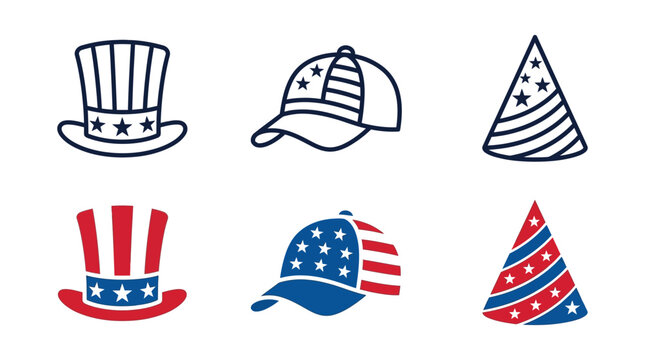 Patriotic headwear collection featuring uncle sam hat baseball cap and party hat with star motifs patriotic baseball