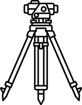 Surveying transit with tripod black line drawing on white background