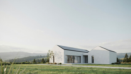 Obraz premium Modern white house with large in a rural landscape real estate sod farm