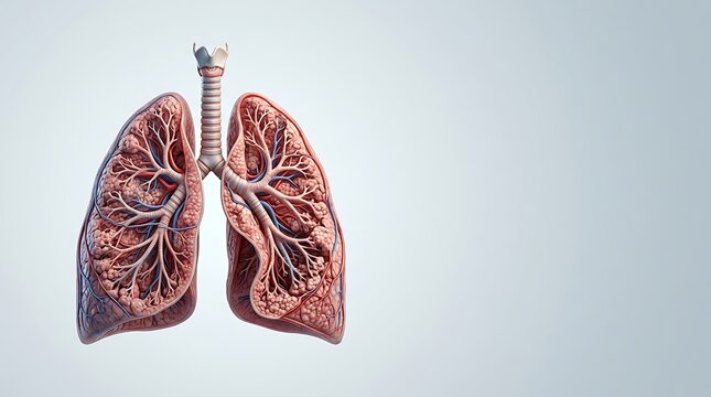 Anatomical illustration of human lungs with bronchial structure