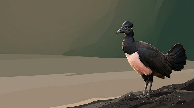 Maleo bird standing on volcanic sand in its natural habitat