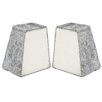 Valen&ccedil;ay Goat Cheese Isolated on Transparent Background, French Ash Coated Cheese Cut in Half