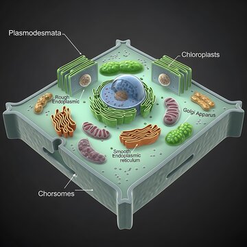 Detailed 3D diagram of plant cell structure.