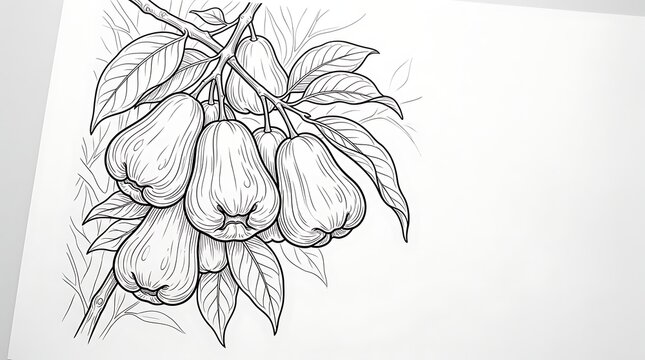 Wax apple fruit branch line art for coloring page