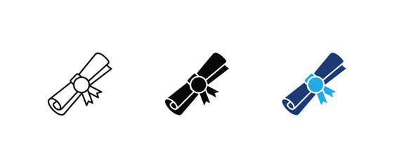 Graduation diploma scroll, university degree certificate ribbon icon set. vector illustration © AirVictorPro