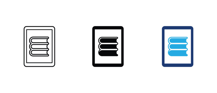 Ebook reader icon, digital library tablet mobile learning book set. vector illustration