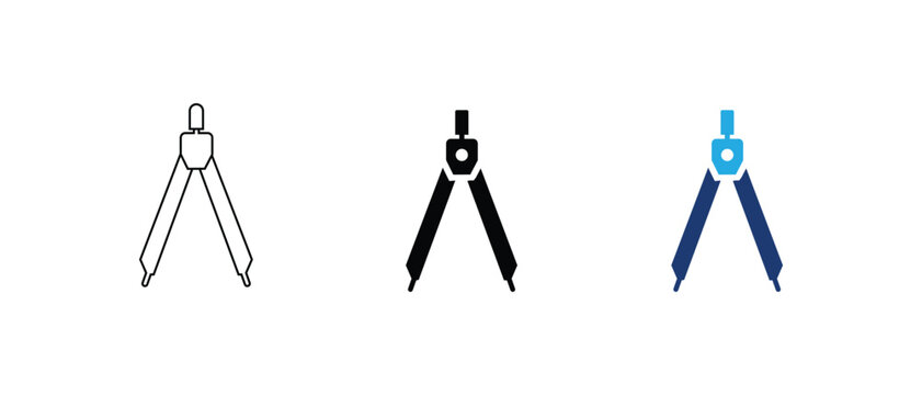 Drawing compass icon, math geometry drafting architecture tool set. vector illustration
