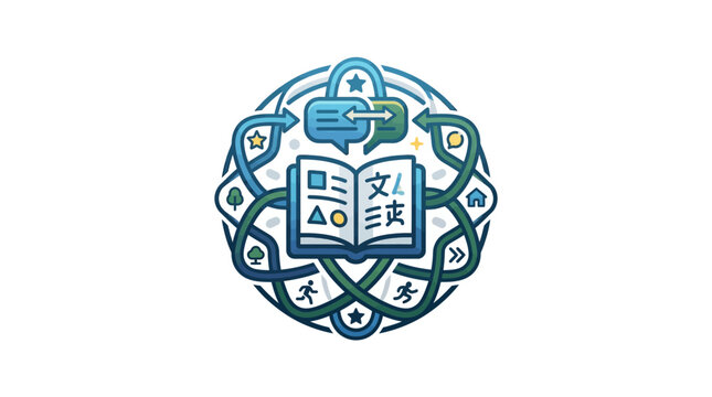 Language learning and global communication concept with book icons