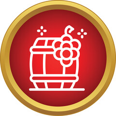 Fototapeta premium Wine barrel icon showing grapes and sparkling effect in a red circle