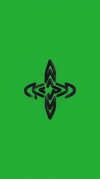Minimalist black star icon on green screen background, rotating geometric cross symbol, abstract motion graphic element for video editing