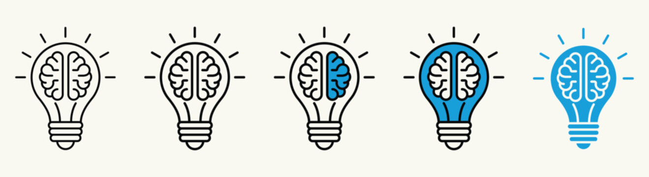 Brain in Light Bulb Icon Set