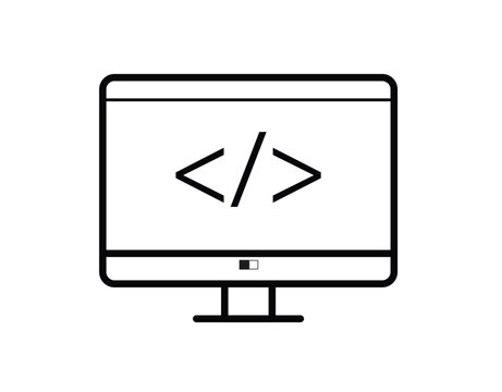Programming Code on Computer Monitor Line Icon Vector Illustration for Web Development and Software Engineering Ai agents editable vector lineart icon outline